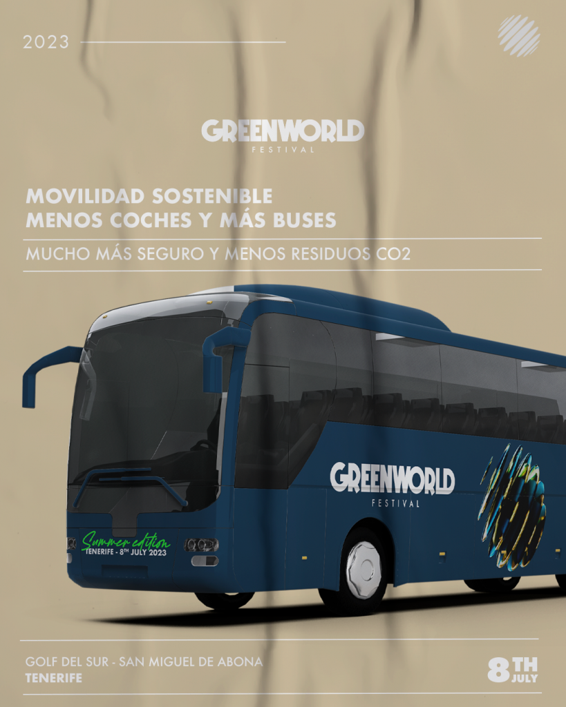 Artwork of GreenWorld Festival 2023 bus transportation information