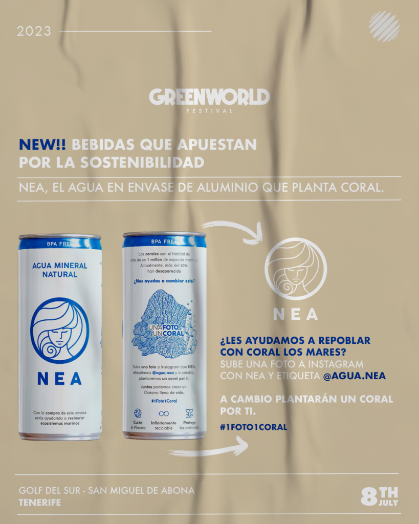 Artwork of GreenWorld Festival 2023 collaboration with water brand Nea