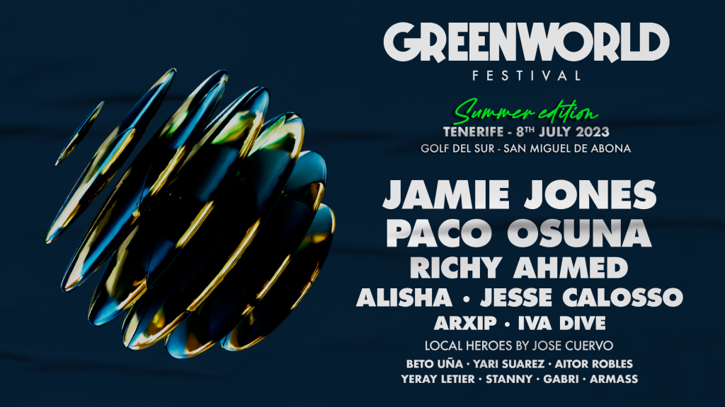 Artwork design of GreenWorld Festival 2023 which contains the artists who will play