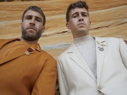 Australian duo Flight Facilities posing for a photo session wearing suits