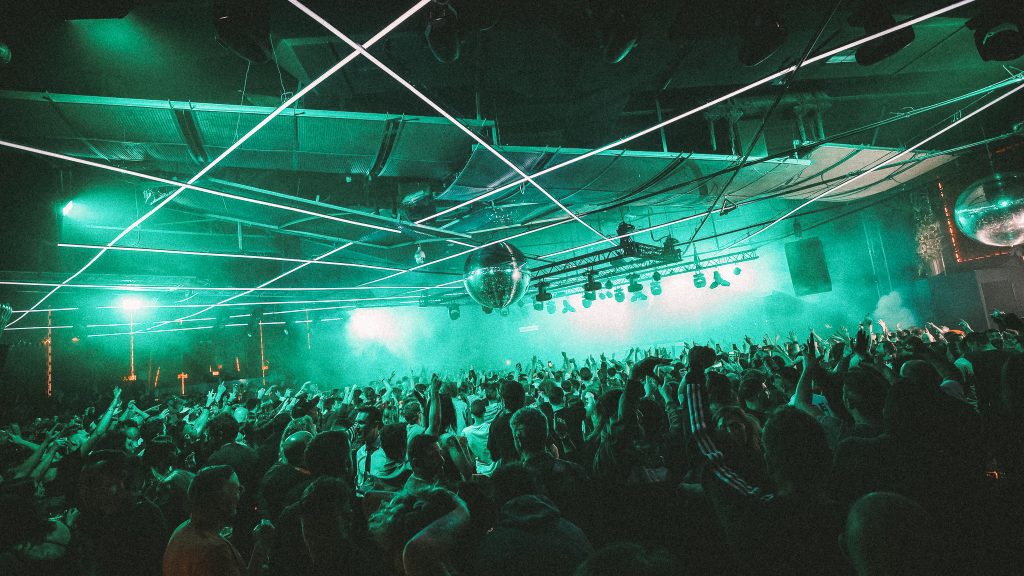 Lasers and large crowd in one of the best techno clubs Madrid, LAB theClub