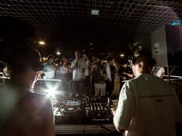 DJs playing and crowd dancing at electronic music event Nodo Madrid in Spain