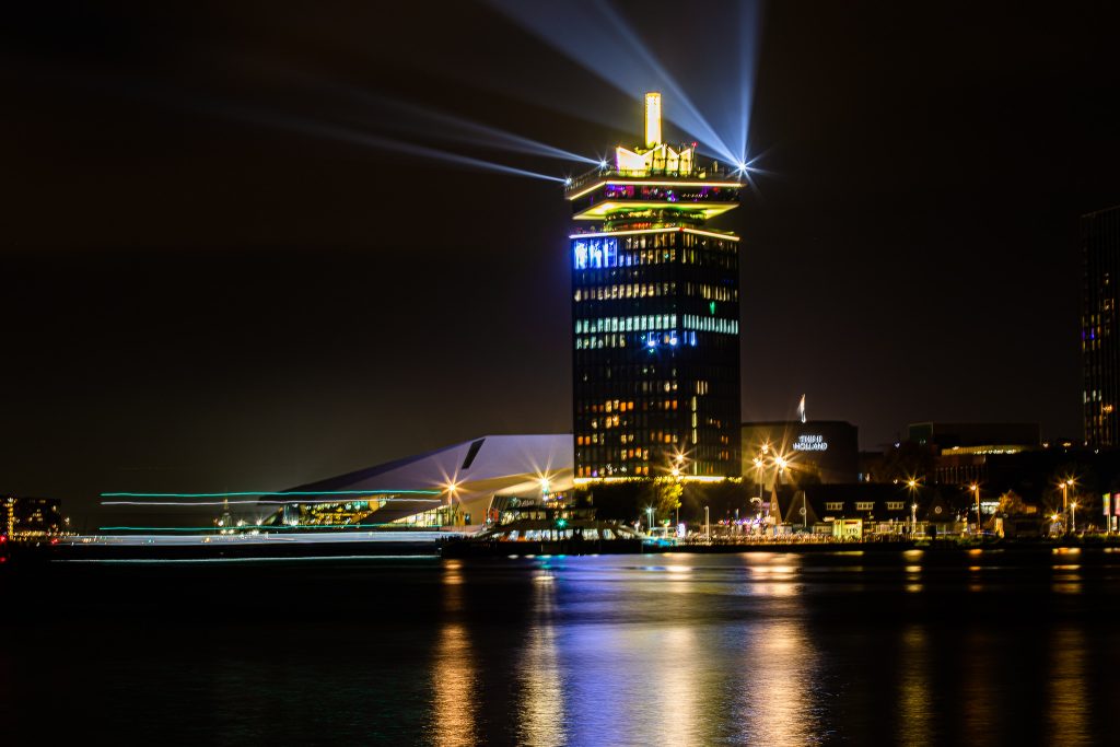 A tall building in the distance, A' Dam Tower in ADE 2023 (Amsterdam)