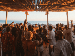 Festival-goers at MOGA Caparica 2025 beach party