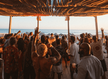 Festival-goers at MOGA Caparica 2025 beach party