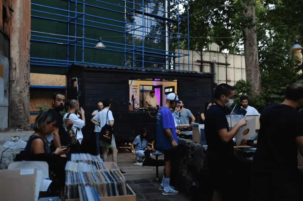 Mutant Radio’s cozy bar and studio space in Tbilisi, a creative venue blending underground music, live shows, and community vibes.