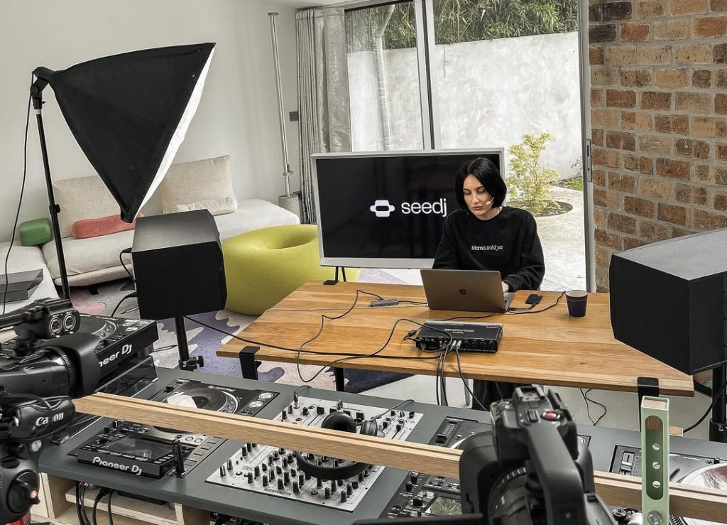 Anetha in her production studio recording for SEEDJ in 2025