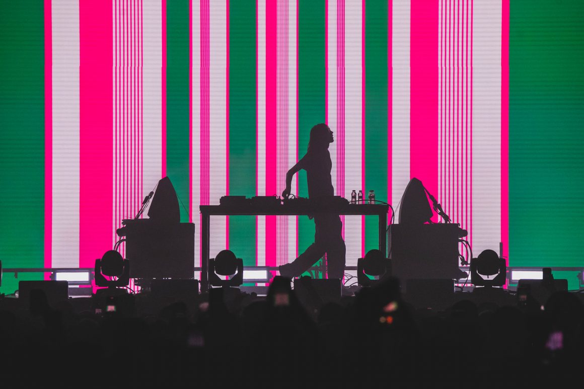 MIRA Festival 2025 striped pink visuals on stage