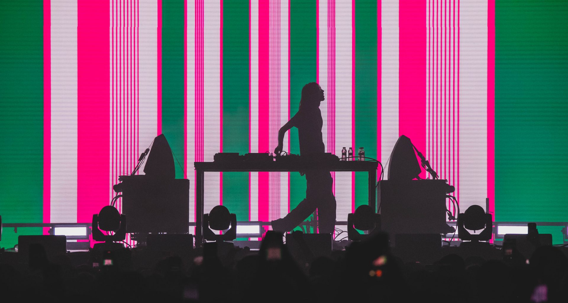 MIRA Festival 2025 striped pink visuals on stage