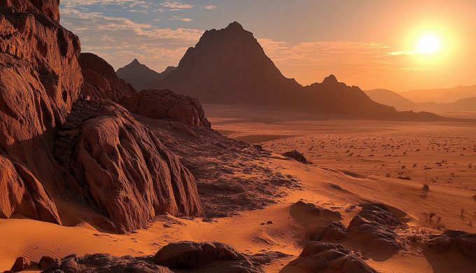 Sunset at Khoroum Valley in Sinai Desert Egypt