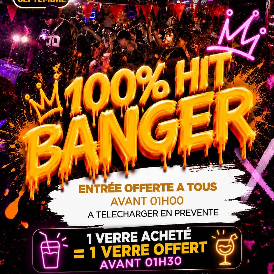 Affiche de la soirée 100% Banger au Hïght, boîte de nuit à Carnac