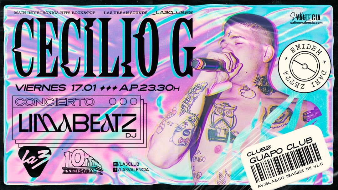 Cartel del evento 10º ANIVERSARIO: CECILIO G + LIMABEATZ. CLUB2 GUAPO