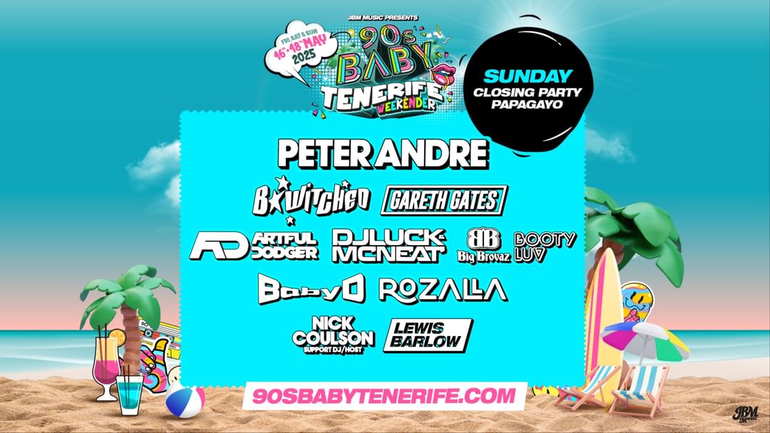 Copertina evento 90s Baby Tenerife (Sunday 18th May): Peter Andre, B*Witched, Gareth Gates & More