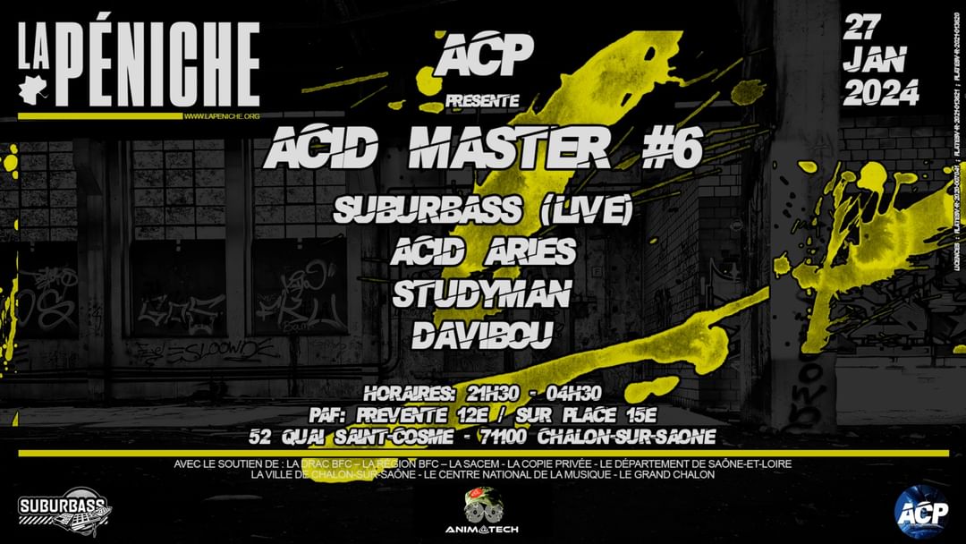 Cartell de l'esdeveniment  ACID MASTER #6 : SUBURBASS + ACID AIRIES + DAV IBOU + STUDYMAN