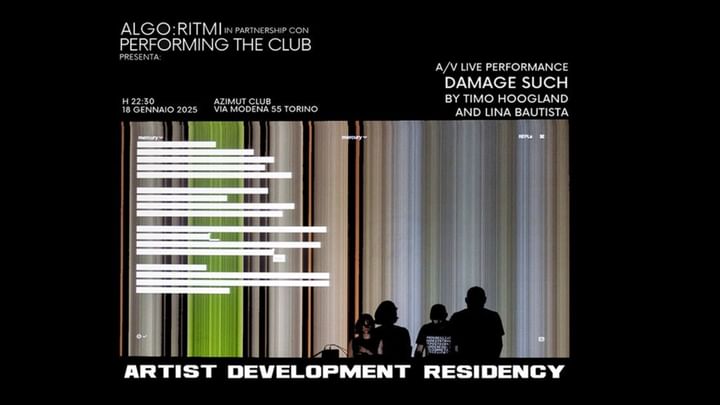 Cover for event: Algo:ritmi & Performing the Club: "DAMAGE SUCH" live A/V by Timo Hoogland & Lina Bautista 