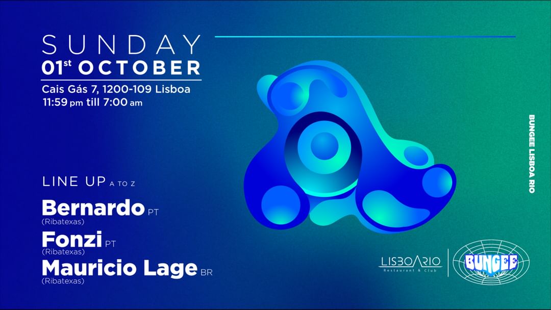BERNARDO • FONZI • MAURICIO LAGE | SUN 1 OUT • LISBOA RIO-Eventplakat