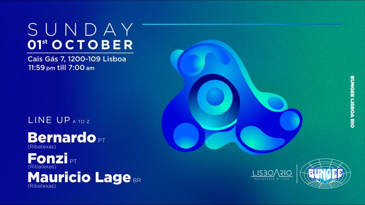 Cover for event: BERNARDO • FONZI • MAURICIO LAGE | SUN 1 OUT • LISBOA RIO