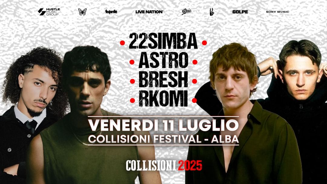 Cartell de l'esdeveniment Bresh, Rkomi, Digital Astro, 22Simba | 11.07 @Collisioni Festival