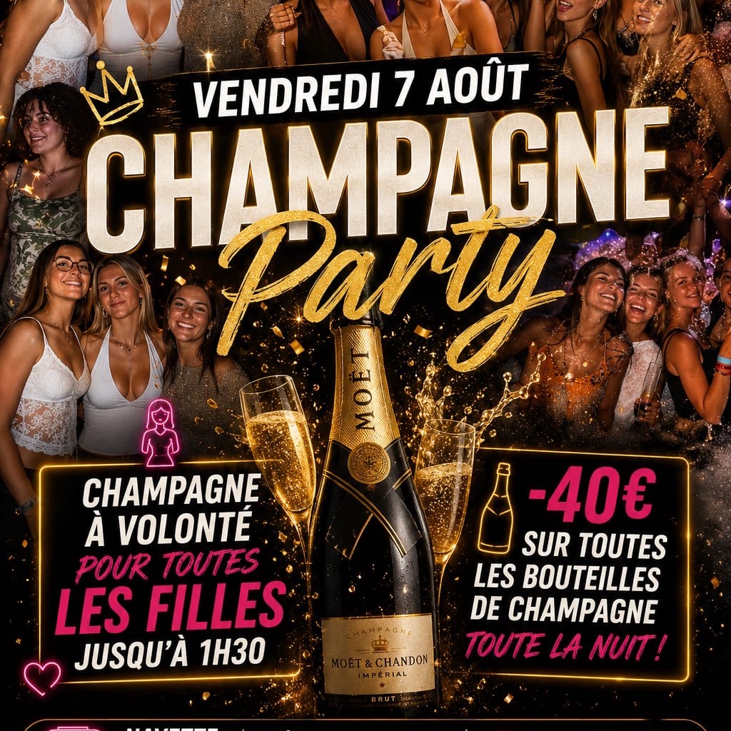 Affiche de la soirée Champagne Party au Hïght, boîte de nuit à Carnac
