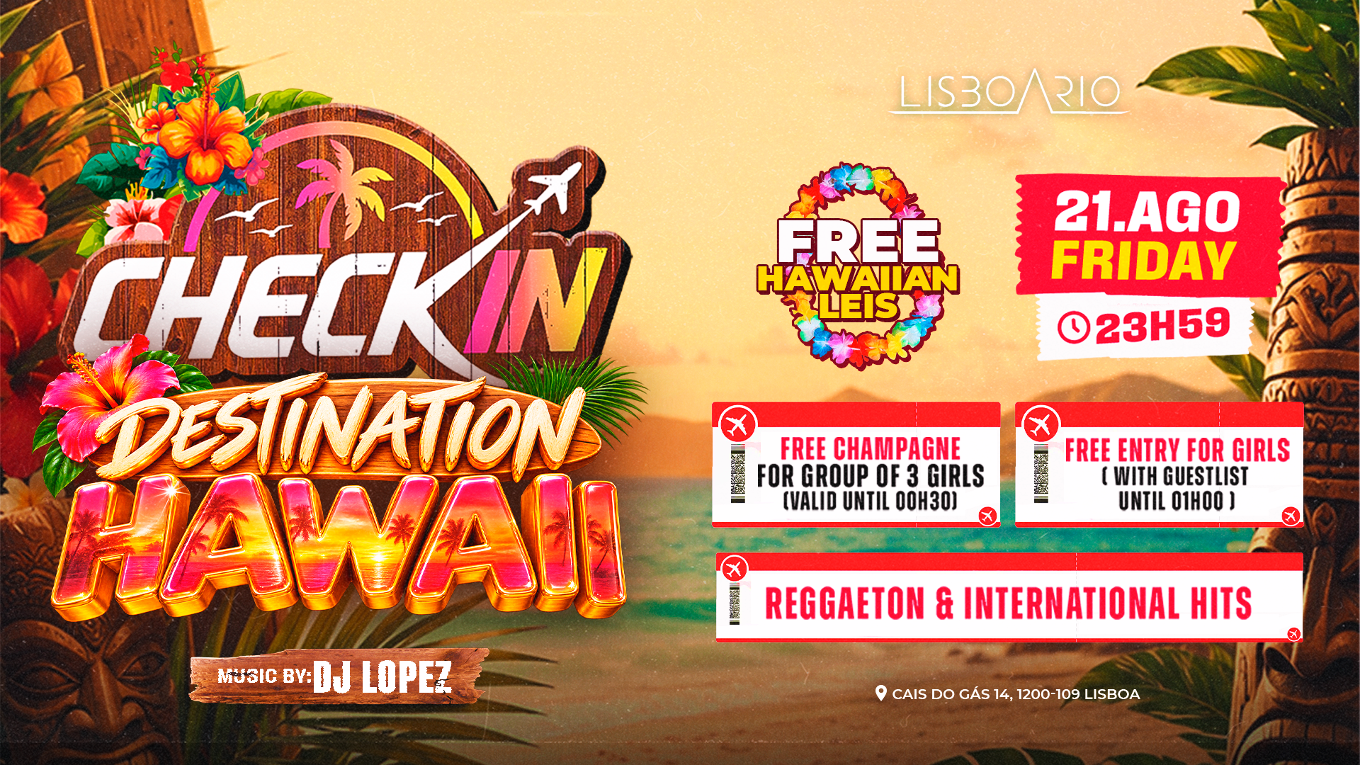 CHECK-IN:  DESTINATION HAWAII 🌸 - REGGAETON & INTERNATIONAL HITS - Girls free until 1 AM image
