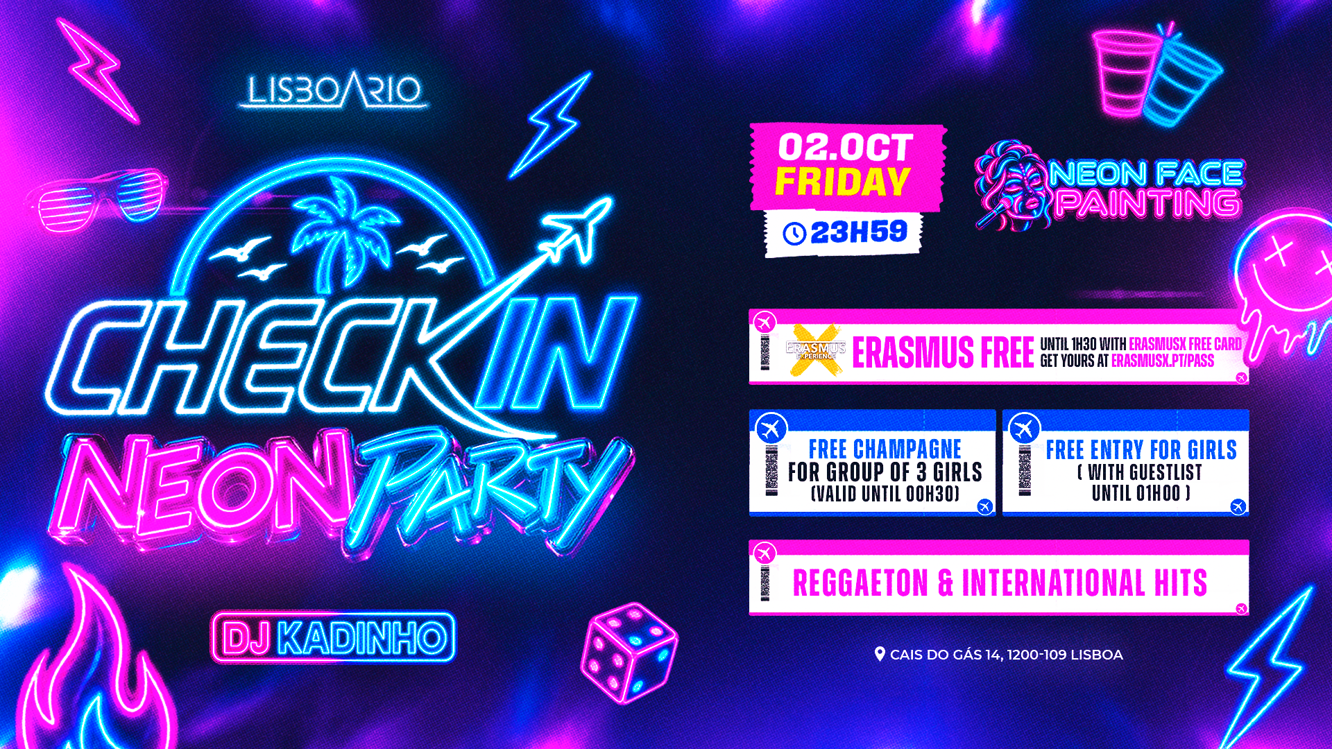CHECK-IN: NEON PARTY  - REGGAETON & INTERNATIONAL HITS - Girls free until 1 AM image