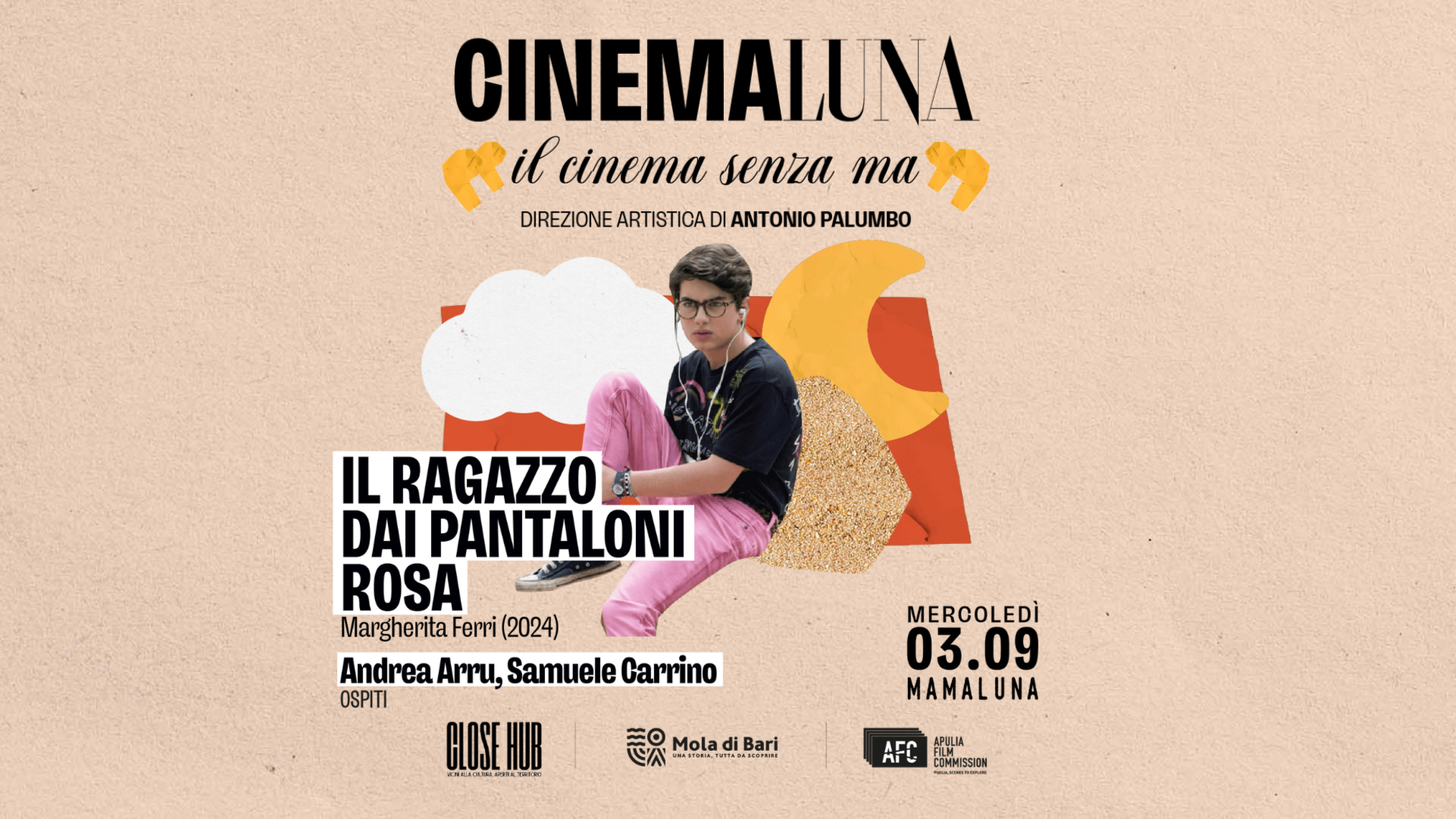 CINEMALUNA - Il ragazzo dai pantaloni Rosa | ospiti Andrea Arru e Samuele Carrino image