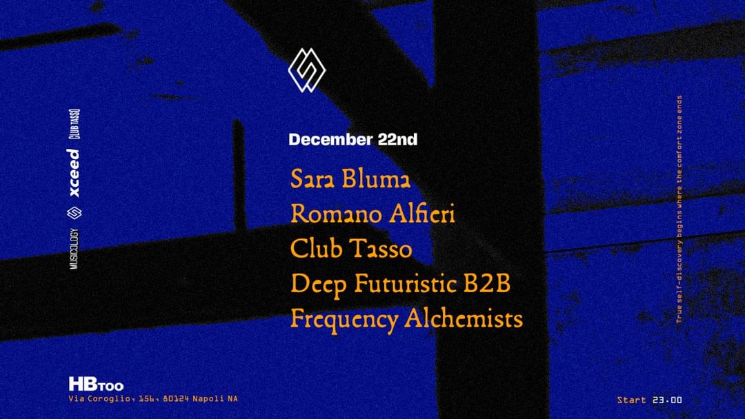 Cartell de l'esdeveniment Comfort Zone#10  Sara Bluma - Romano Alfieri - Club tasso - Deep Futuristic B2B Frequency Alchemists