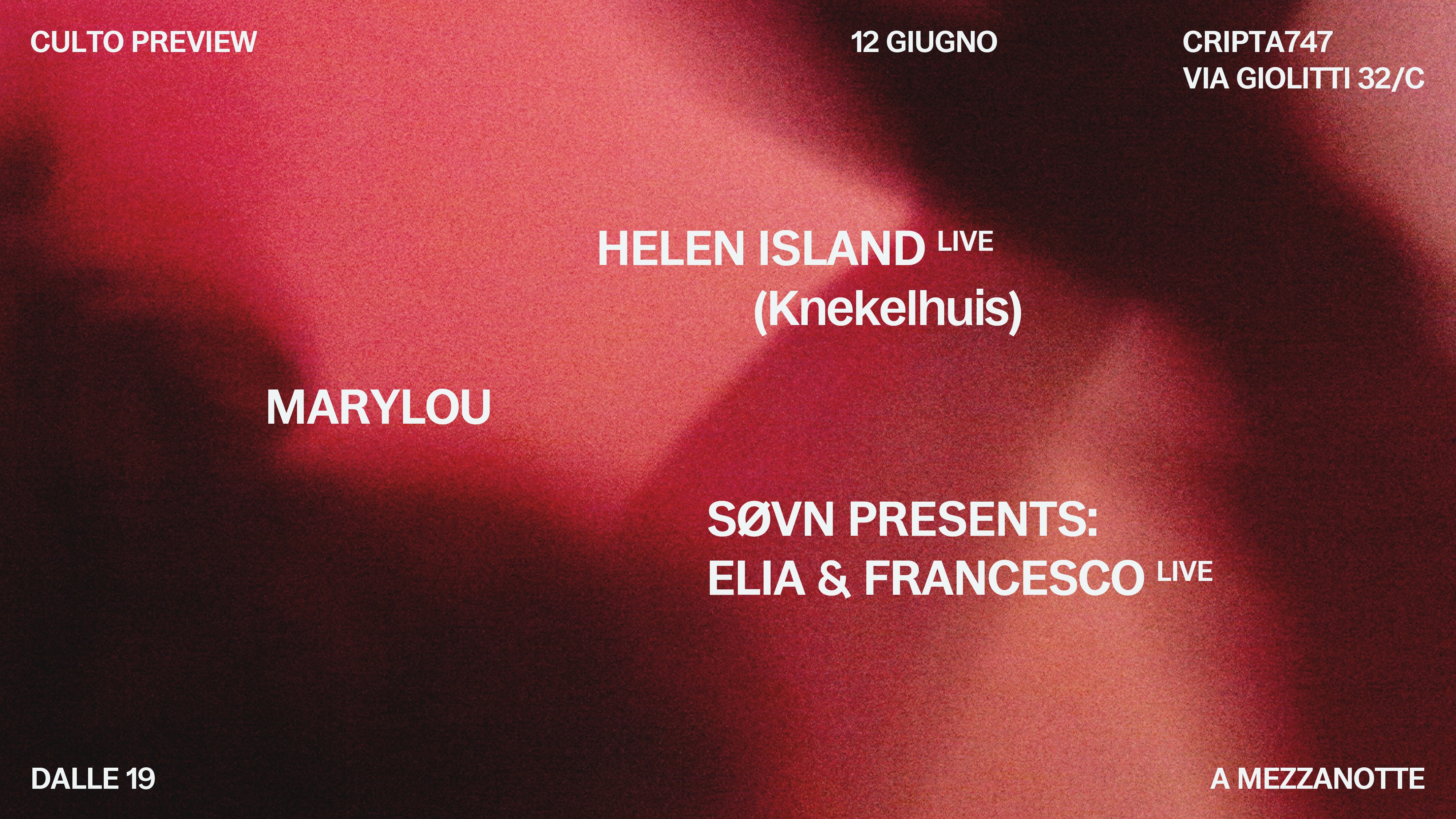 CULTO 2025 preview w/ helen island, Marylou, SØVN @ CRIPTA747 image