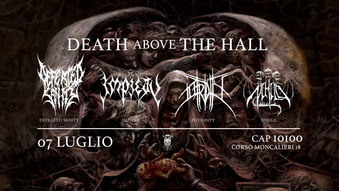 Capa do evento DEATH ABOVE THE HALL W/ Defeated Sanity + Impiety