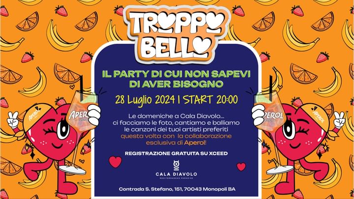 Cover for event: Domenica 28.07.24 | TROPPO BELLO x Aperol Italia @ Cala Diavolo, Monopoli