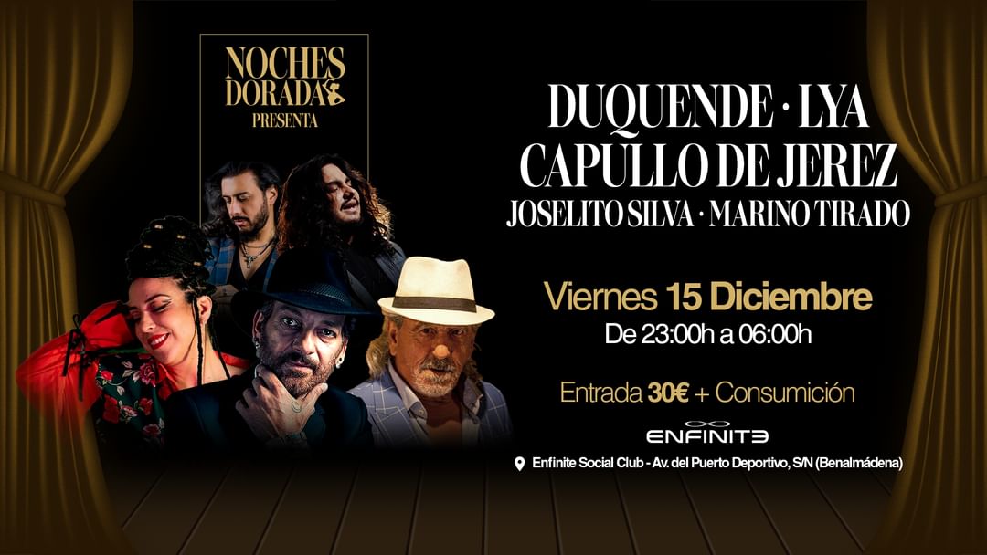 Copertina evento NOCHES DORADAS con Duquende, Lya, Capullo de Jerez, Joselito Silva y Marino Tirado