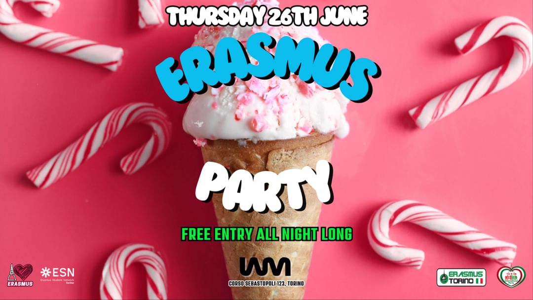 Cartell de l'esdeveniment ERASMUS PARTY - Free Entry