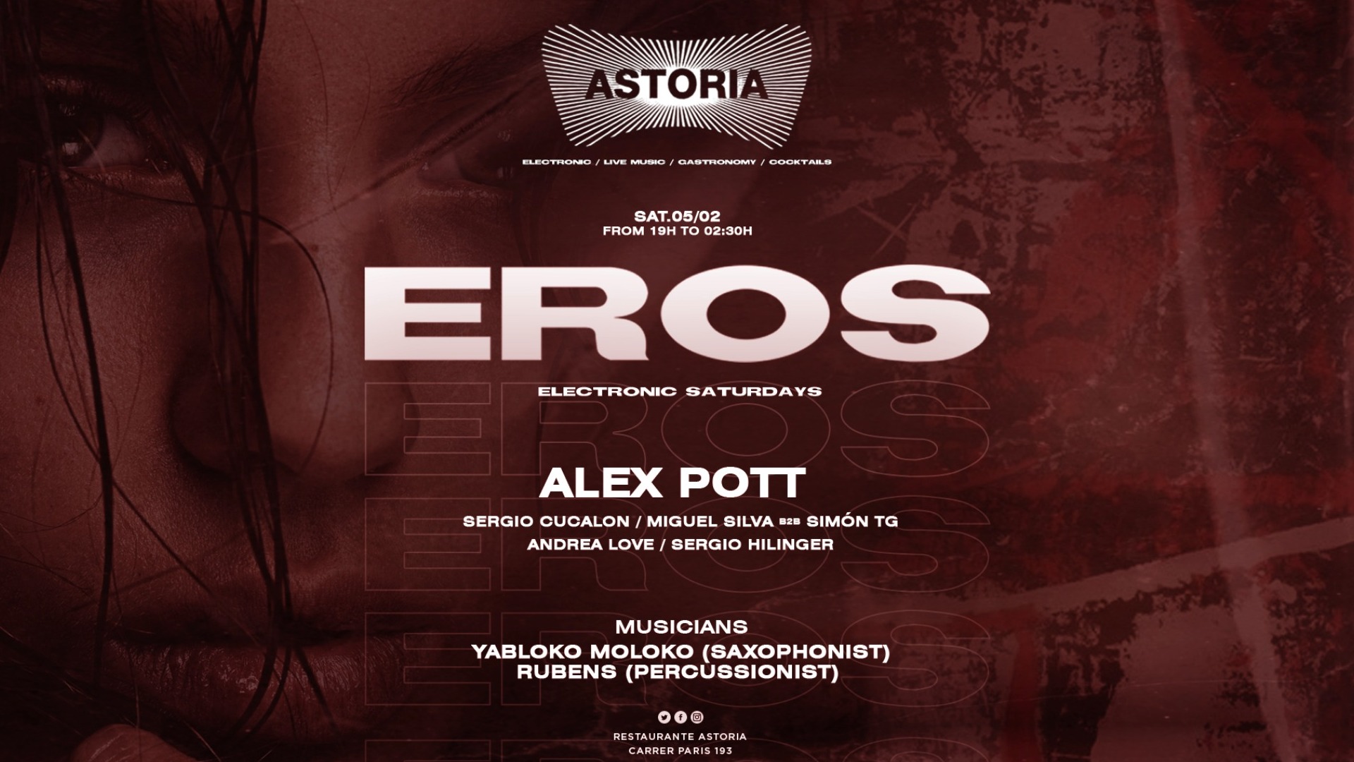 EROS pres: Electronic saturdays w/ Alex Pott (Dj's, Saxo & Percussion Live) image