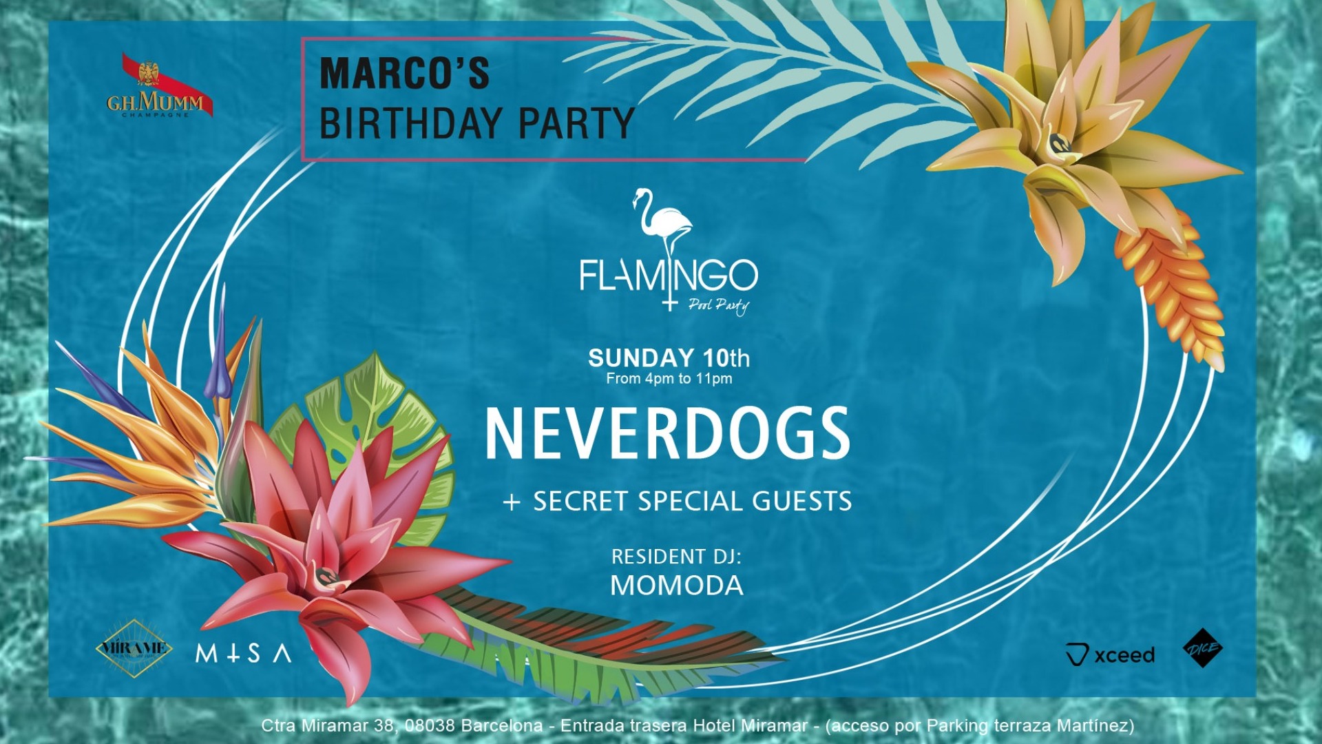 Flamingo CLOSING Party & NEVERDOGS BIRTHDAY - SUNDAY 10th OCTOBER - Hotel Miramar - Powered by M+SA image