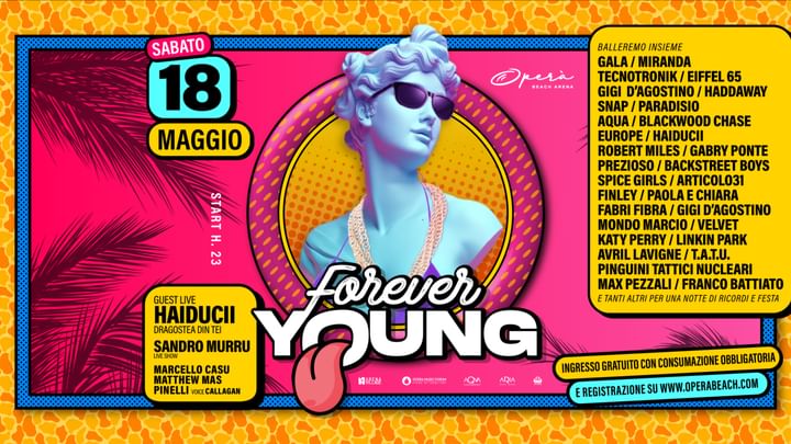 Cover for event: FOREVER YOUNG - I 30 sono i nuovi 20 - Sabato 18 Maggio