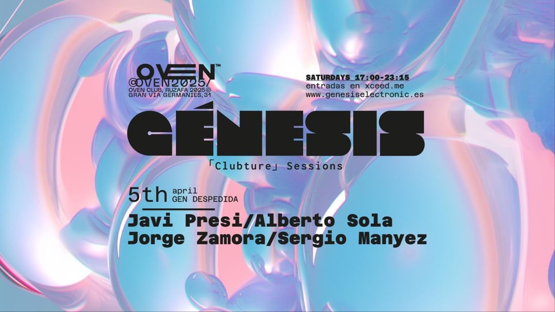 Cartell de l'esdeveniment Génesis x Oven - Club: Sergio Manyez + Jorge Zamora / Bar: Javi Presi + Alberto Sola