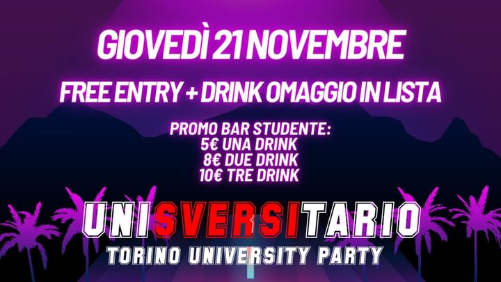 Cover for event: Giovedì 21 nov. FREE ENTRY + DRINK OMAGGIO in lista 