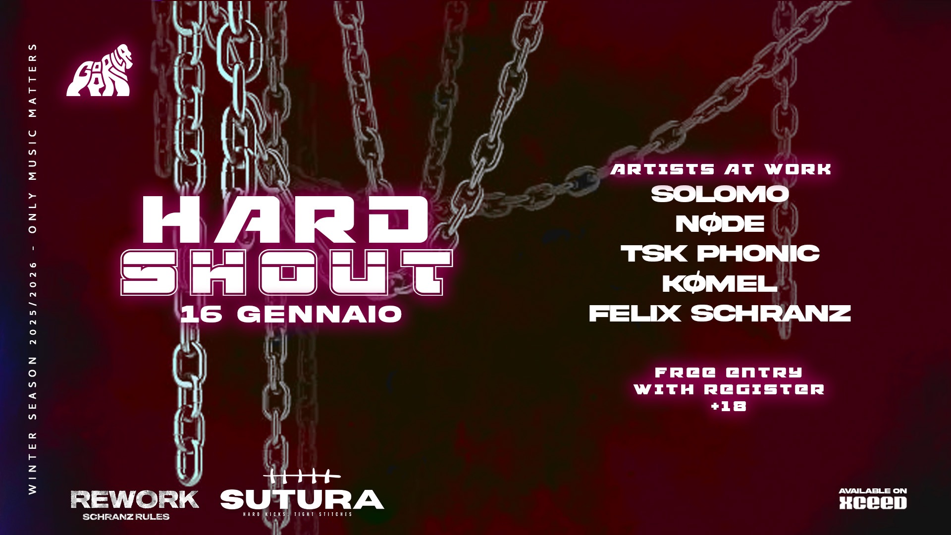 HARD SHOUT x SUTURA + REWORK • VENEDI' 16.01 • GOORILLA CLUB  image