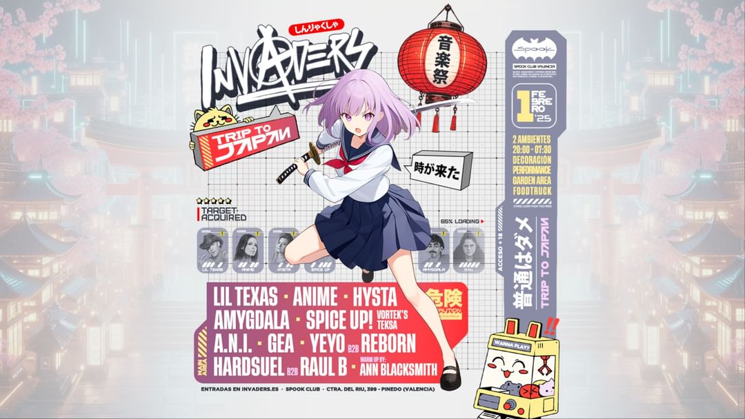 Cartel del evento INVADERS "TRIP TO JAPAN"