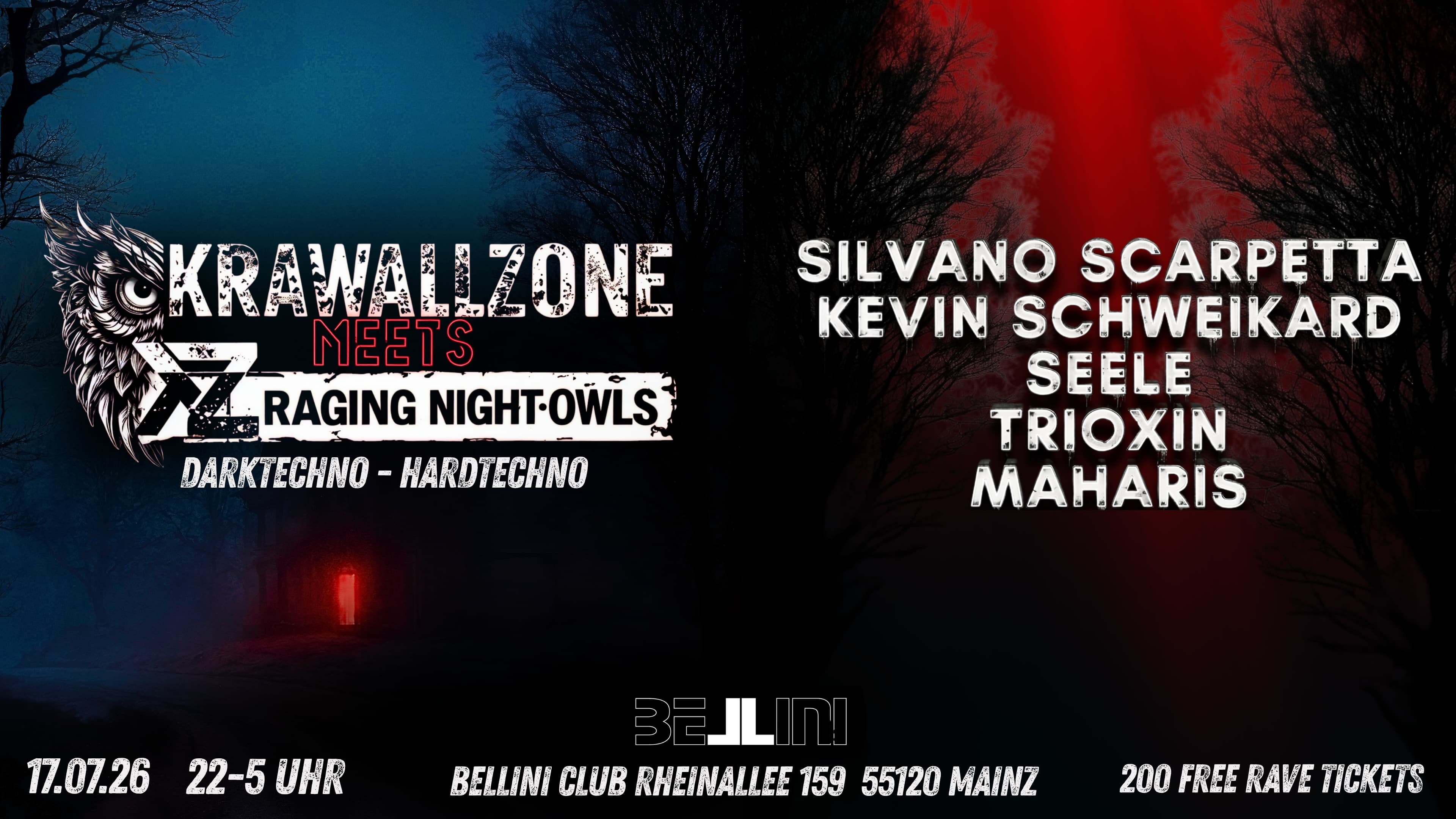 Krawallzone meets Raging Night-Owls  - Techno Party in Mainz