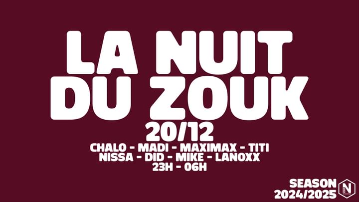 Cover for event: LA NUIT DU ZOUK - VENDREDI 20/12