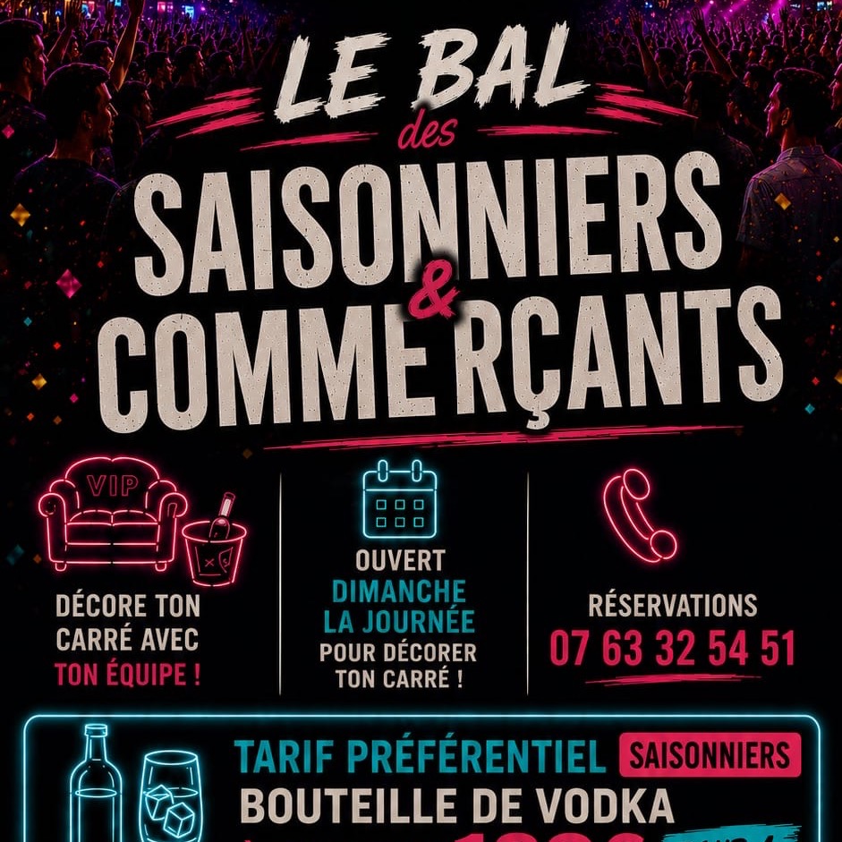 Affiche de la soirée Bal Des Saisonniers & Des Commerçants au Hïght, boîte de nuit à Carnac