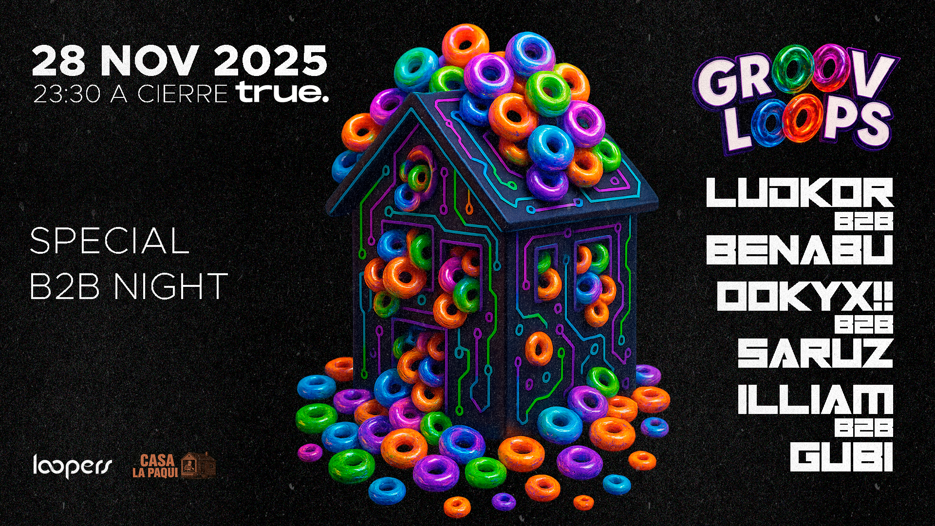 LOOPERS X CASA LA PAQUI: GROOV LOOPS W/ LUDKOR B2B BENABU, 00KYX!! B2B SARUZ & ILLIAM B2B GUBI image