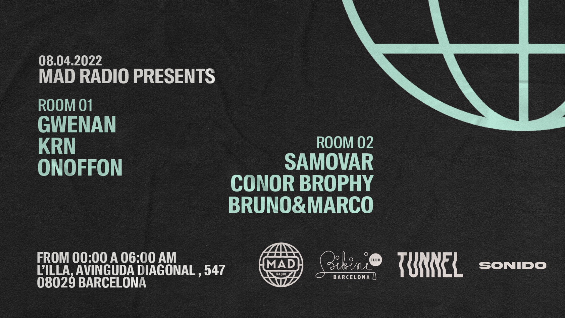 Mad Radio Pres: Gwenan, KRN, Onoffon, Samovar, Conor Brophy, Bruno&Marco at Tunnel Barcelona image