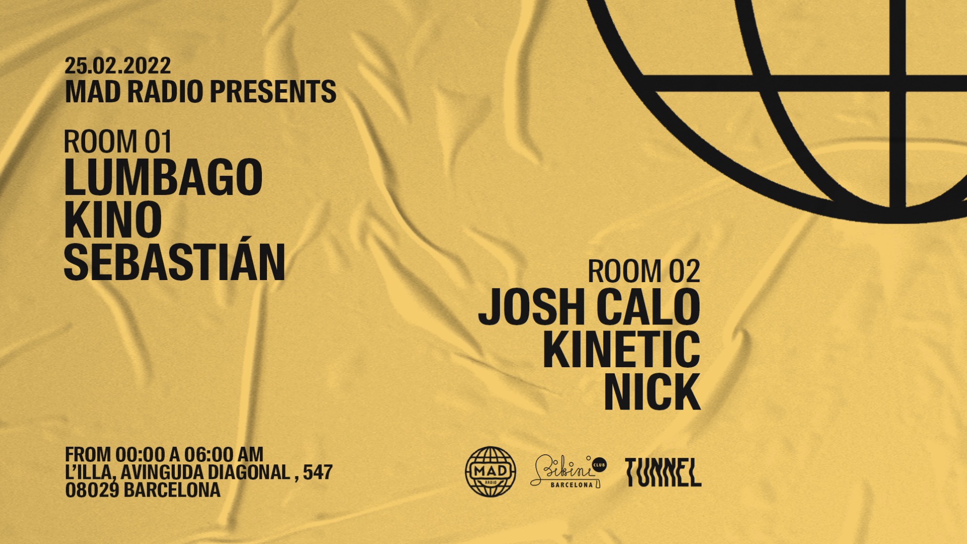 Mad Radio pres. Lumbago / Kino / Sebastián / Josh Calo / Kinetic / Nick at Tunnel Barcelona image