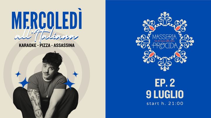 Cover for event: Mercoledì all'Italiana - il Karaoke a Masseria procida - 9 Luglio 2025