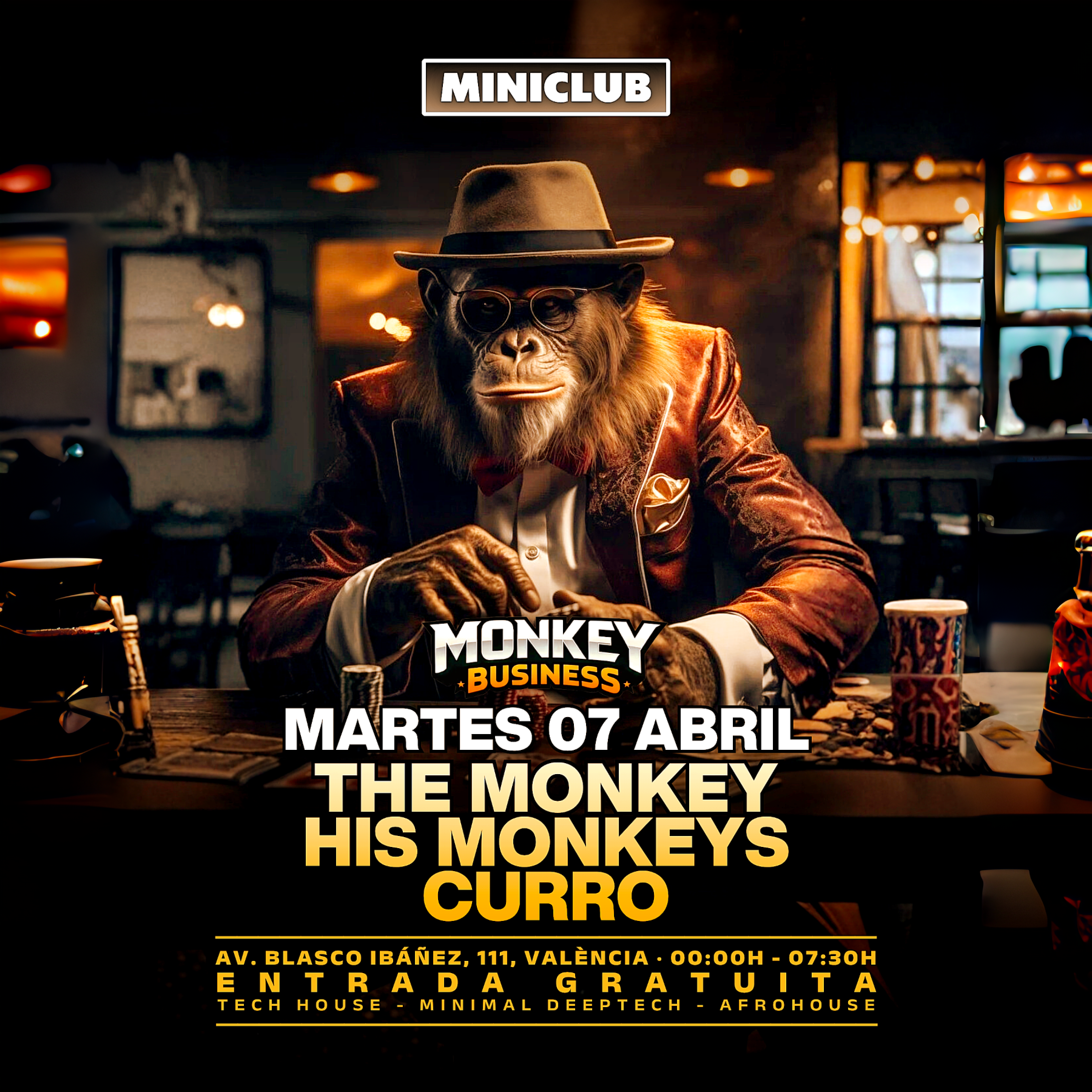 MINICLUB: MARTES 07 MONKEY BUSINESS SPECIAL SESSION 00.00-7:30AM / FREE ENTRY ALL NIGHT image