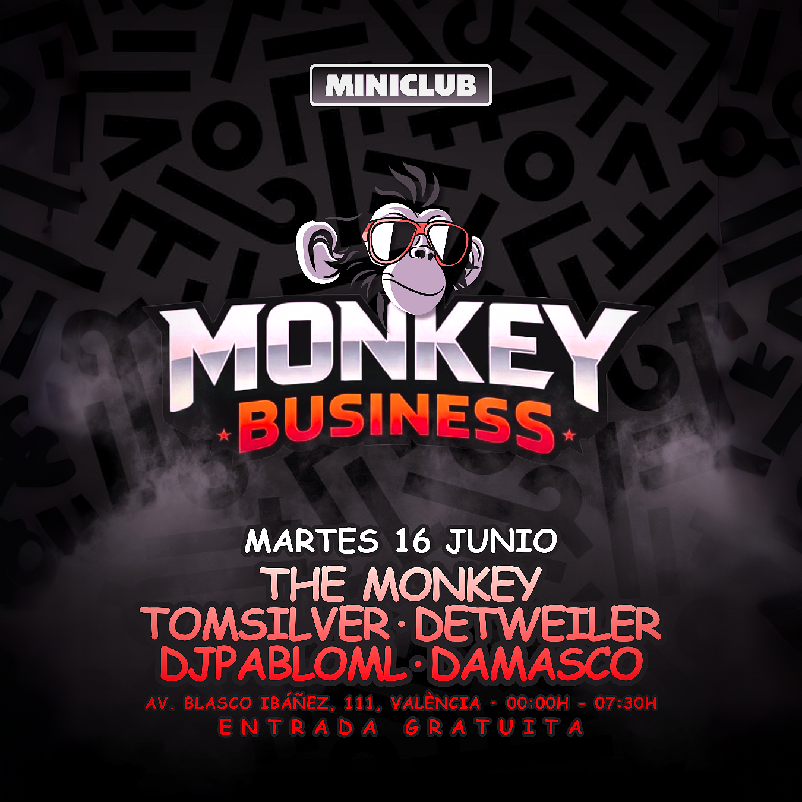 MINICLUB: MARTES 16: MONKEY BUSINESS SPECIAL SESSION 00.00-7:30AM / FREE ENTRY ALL NIGHT image