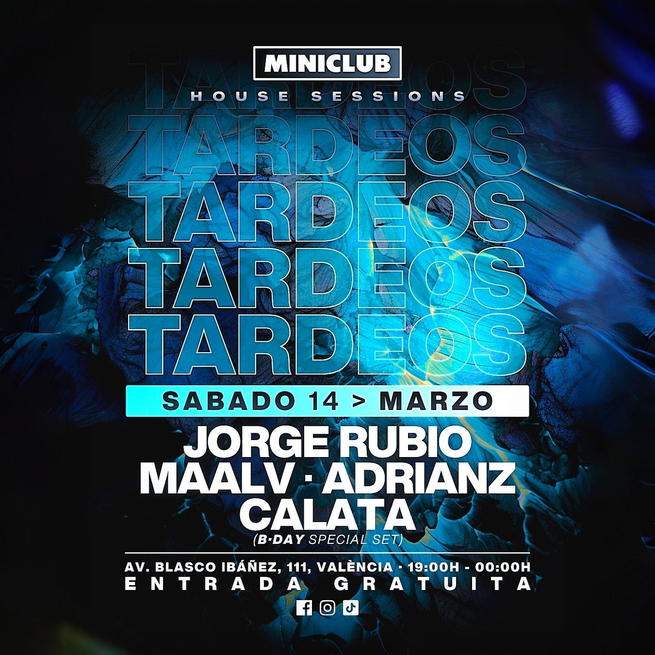 MINICLUB: SABADO 14 TARDEO HOUSE - JORGE RUBIO | MAALV | ADRIANZ | CALATA / FREE ENTRY ALL EVENING image