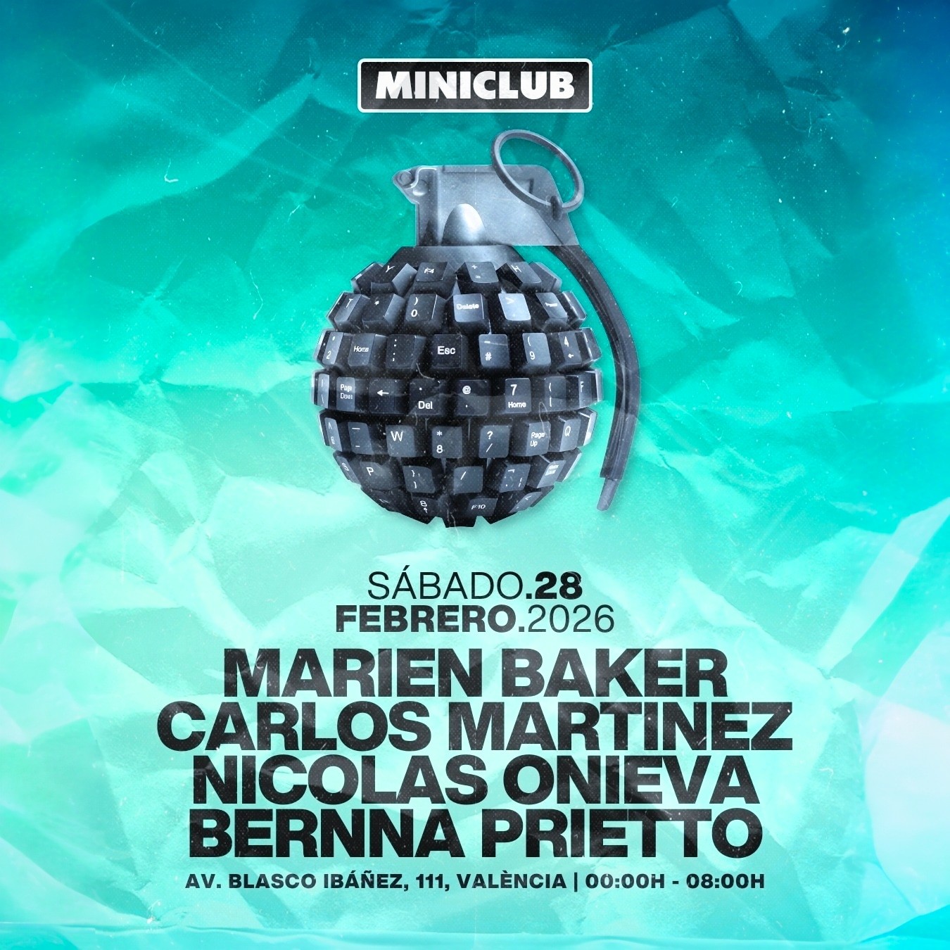 MINICLUB: SÁBADO 28 MARIEN BAKER I C.MARTINEZ I NICO ONIEVA I B. PRIETTO/ FREE ENTRY BEFORE 01.00AM image